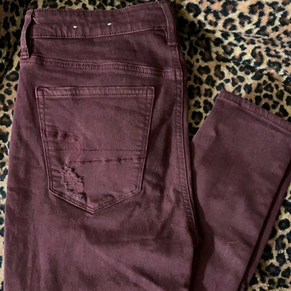 American eagle jeans size 8 pretty burgundy color